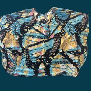 Women's 2XL Butterfly Print Blouse Short Batwing Sleeve Dolman Top